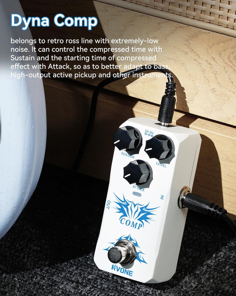 RVONE Analog Compressor Pedal Guitar/Bass, Studio-Grade Guitar Pedal Compressor, Guitar Effects Pedal for Electric Guitar Bass, True Bypass & Aluminum Case - Image 4